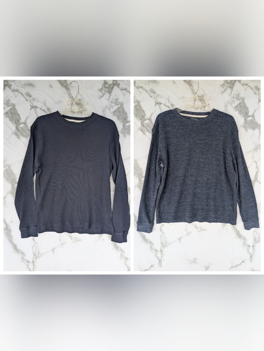 Lot American Eagle Blue Navy Super Soft Standard Fit Waffle Knit Thermal Medium